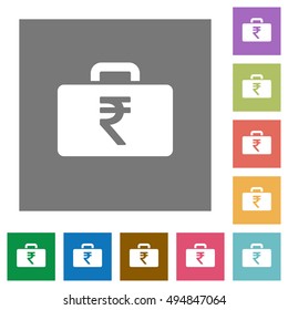 Indian Rupee bag flat icon set on color square background.