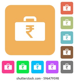 Indian Rupee bag flat icons on rounded square vivid color backgrounds.