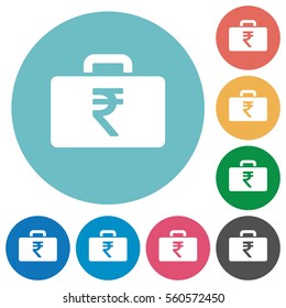 Indian Rupee bag flat white icons on round color backgrounds