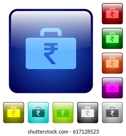 Indian Rupee bag icons in rounded square color glossy button set