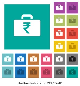 Indian Rupee bag multi colored flat icons on plain square backgrounds. Included white and darker icon variations for hover or active effects.