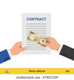 Indian Rupee banknote. Contract concept vector illustration.