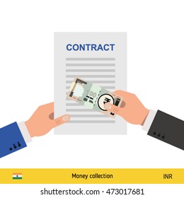 Indian Rupee banknote. Contract concept vector illustration.