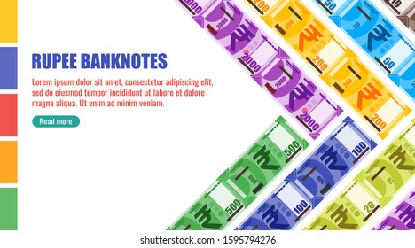 Indian Rupee Banknotes money vector template, good for landing page, infographic, web, social media post or other digital and print usage. India business, payment and finance element. 