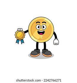 indian rupee cartoon illustration with satisfaction guaranteed medal , character design