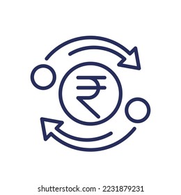 indian rupee cashback line icon, vector