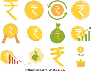 Icono del Vector del Clipart de la rupia india, ícono de la moneda india