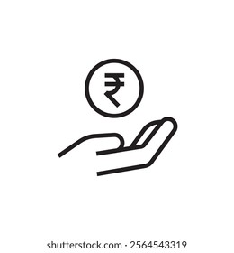 indian rupee coin in hand saving icon outline vector eps