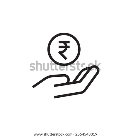 indian rupee coin in hand saving icon outline vector eps