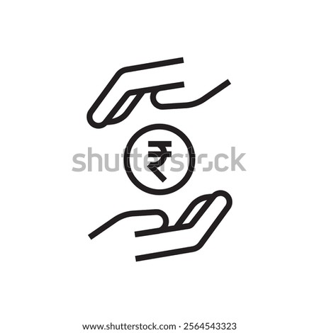indian rupee coin in hand saving icon outline vector eps