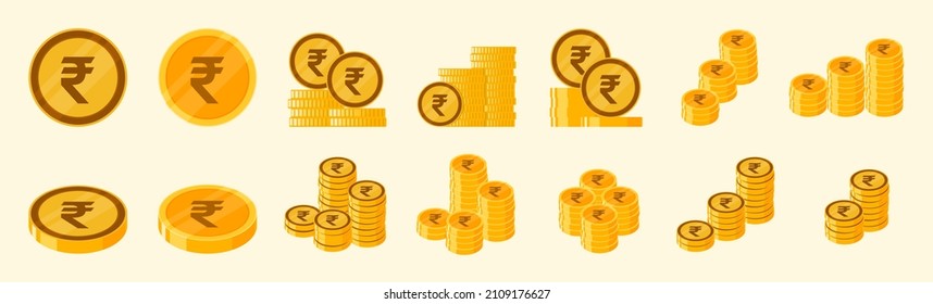 Indian Rupee Coin Icon Set