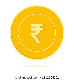 Indian rupee coin isolated on white background. INR yellow gold coin. India metal money. Actual cartoon vector illustration.