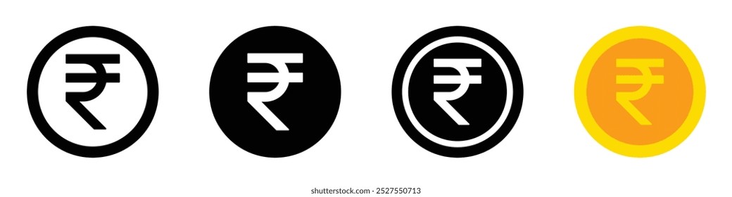 Indian Rupee coin vector symbols set. Indian Rupee coin icon