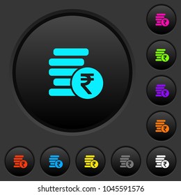 Indian Rupee coins dark push buttons with vivid color icons on dark grey background