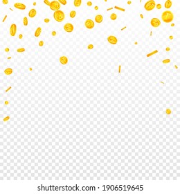 Indian rupee coins falling. Beauteous scattered INR coins. India money. Ecstatic jackpot, wealth or success concept. Vector illustration.