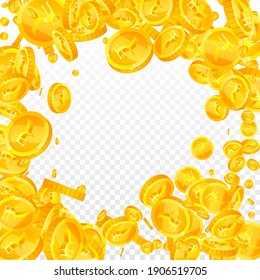 Indian rupee coins falling. Beauteous scattered INR coins. India money. Ecstatic jackpot, wealth or success concept. Vector illustration.
