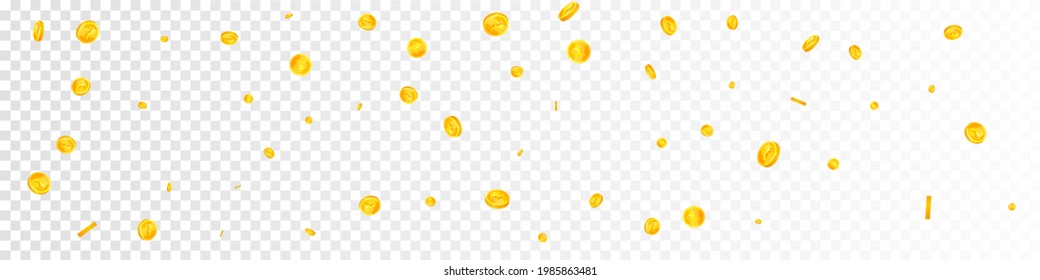 Indian rupee coins falling. Bold scattered INR coins. India money. Juicy jackpot, wealth or success concept. Vector illustration.