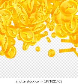 Indian rupee coins falling. Ecstatic scattered INR coins. India money. Stunning jackpot, wealth or success concept. Vector illustration.