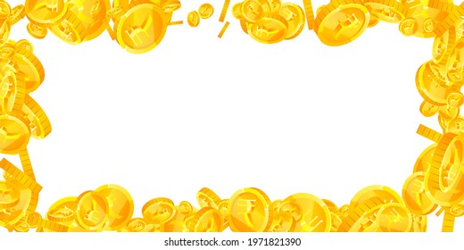 Indian rupee coins falling. Indelible scattered INR coins. India money. Actual jackpot, wealth or success concept. Vector illustration.
