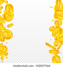 Indian rupee coins falling. Pleasing scattered INR coins. India money. Pleasant jackpot, wealth or success concept. Vector illustration.
