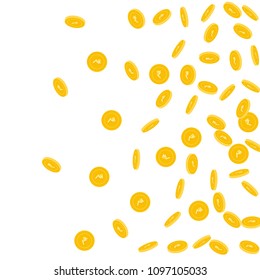 Indian rupee coins falling. Scattered sparse INR coins on white background. Decent right gradient vector illustration. Jackpot or success concept.
