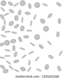 Indian rupee coins falling. Scattered black and white INR sparse coins. Jackpot or success concept. Charming left gradient vector illustration.