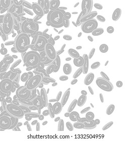 Indian rupee coins falling. Scattered black and white INR floating coins. Jackpot or success concept. Brilliant left gradient vector illustration.