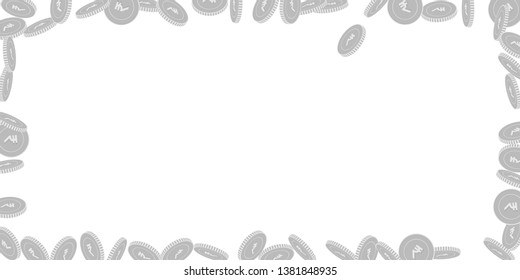 Indian rupee coins falling. Scattered black and white INR bi coins. Jackpot or success concept. Nice wide frame vector illustration.