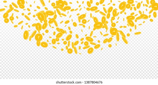 Indian rupee coins falling. Scattered disorderly INR coins on transparent background. Pretty top semicircle vector illustration. Jackpot or success concept.