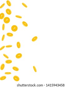 Indian rupee coins falling. Scattered sparse INR coins on white background. Pleasant scatter left gradient vector illustration. Jackpot or success concept.