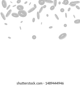 Indian rupee coins falling. Scattered black and white INR disorderly coins. Jackpot or success concept. Memorable scatter top gradient vector illustration.