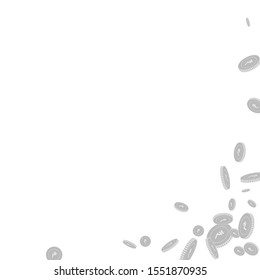 Indian rupee coins falling. Scattered black and white INR disorderly coins. Jackpot or success concept. Posh abstract right bottom corner vector illustration.