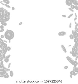Indian rupee coins falling. Scattered black and white INR floating coins. Jackpot or success concept. Comely messy border vector illustration.