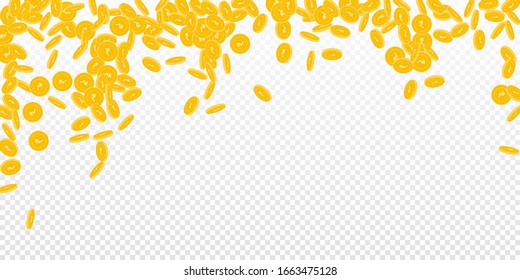 Indian rupee coins falling. Scattered small INR coins on transparent background. Likable falling rain vector illustration. Jackpot or success concept.