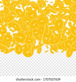 Indian rupee coins falling. Scattered floating INR coins on transparent background. Graceful top gradient square vector illustration. Jackpot or success concept.