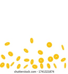 Indian rupee coins falling. Scattered sparse INR coins on white background. Mind-blowing scatter bottom gradient vector illustration. Jackpot or success concept.