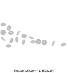Indian rupee coins falling. Scattered black and white INR sparse coins. Jackpot or success concept. Surprising square shape vector illustration.