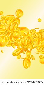 Indian rupee coins falling. Scattered gold INR coins. India money. Jackpot wealth or success concept. Vector illustration.