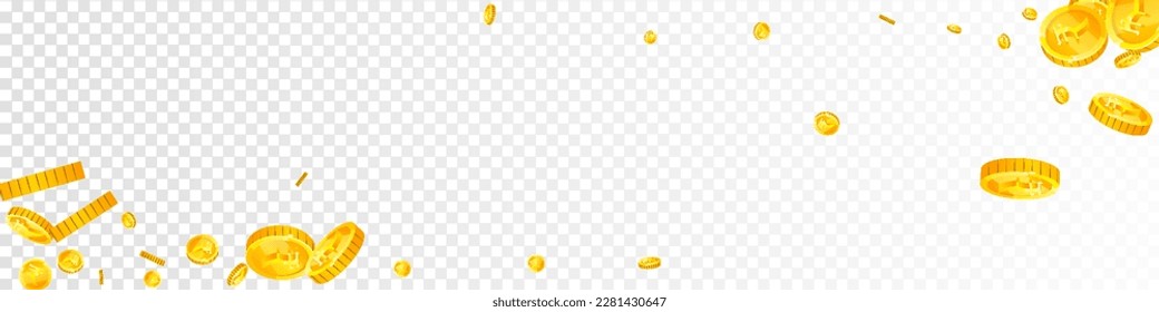 Indian rupee coins falling. Scattered gold INR coins. India money. Great business success concept. Panoramic vector illustration.