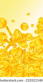 Indian rupee coins falling. Scattered gold INR coins. India money. Great business success concept. Vector illustration.