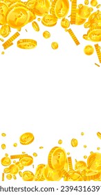 Indian rupee coins falling. Scattered gold INR coins. India money. Great business success concept. Vector illustration.