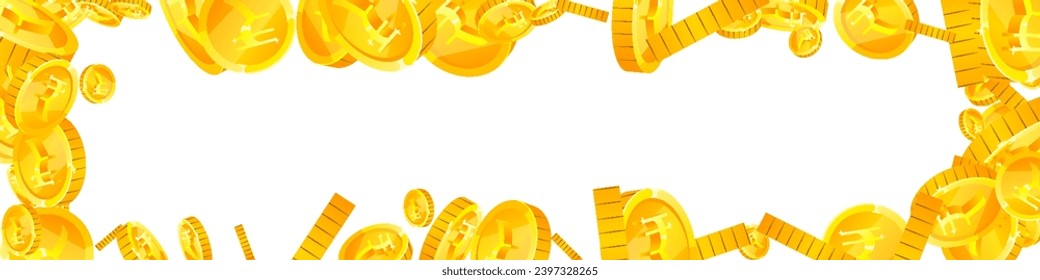 Indische Rupien-Münzen fallen. Geschlagene INR-Münzen aus Gold. Indien-Geld. Weltweites Konzept der Finanzkrise. Panoramavektorgrafik.