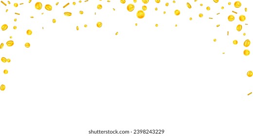 Indian rupee coins falling. Scattered gold INR coins. India money. Global financial crisis concept. Wide vector illustration.