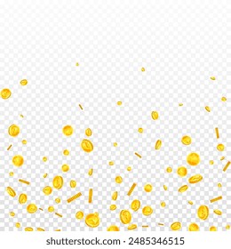 Indian rupee coins falling. Scattered gold INR coins. India money. Jackpot wealth or success concept. Square vector illustration.