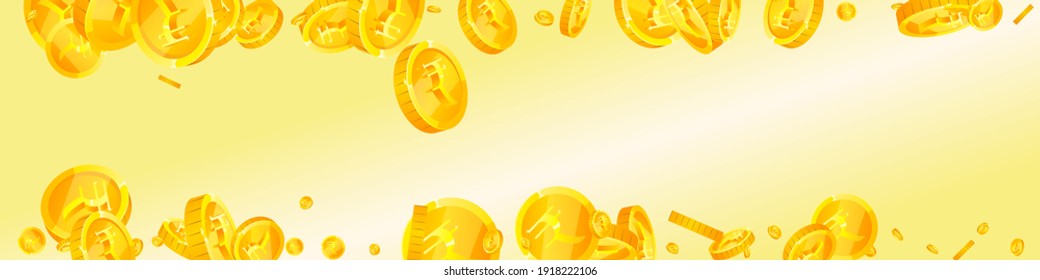 Indische Rupien-Münzen fallen. Schön zerstreute INR-Münzen. Indien-Geld. Künstlerischer Jackpot, Reichtum oder Erfolgskonzept. Vektorgrafik.