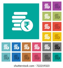 Indian Rupee coins multi colored flat icons on plain square backgrounds. Included white and darker icon variations for hover or active effects.