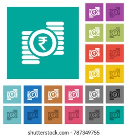 Indian Rupee coins multi colored flat icons on plain square backgrounds. Included white and darker icon variations for hover or active effects.