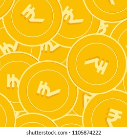 Indian rupee coins seamless pattern. Energetic scattered INR coins. Big win or success concept. India big flat money pattern. Coin tile vector illustration.