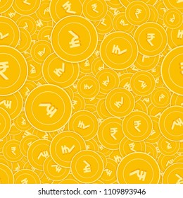 Indian rupee coins seamless pattern. Fabulous scattered INR coins. Big win or success concept. India random shadow money pattern. Coin tile vector illustration.