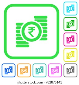 Indian Rupee coins vivid colored flat icons in curved borders on white background